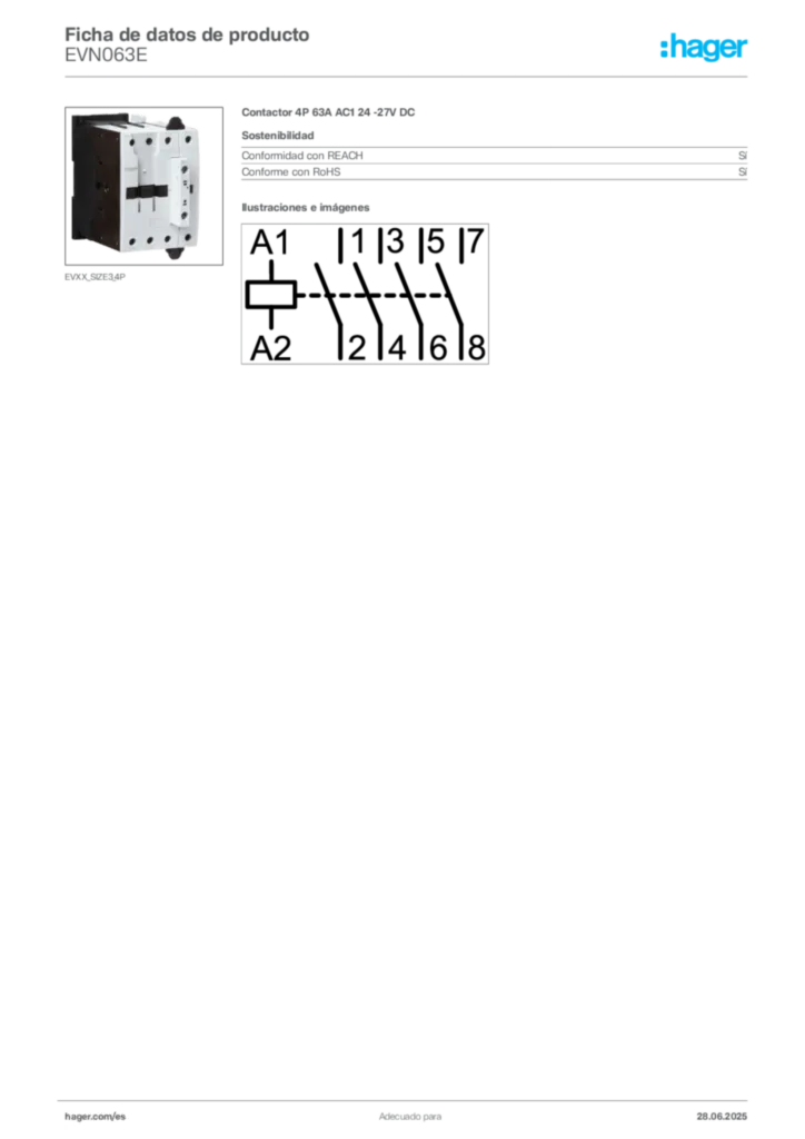 Imagen Hager Ficha de datos de producto EVN063E | Hager España