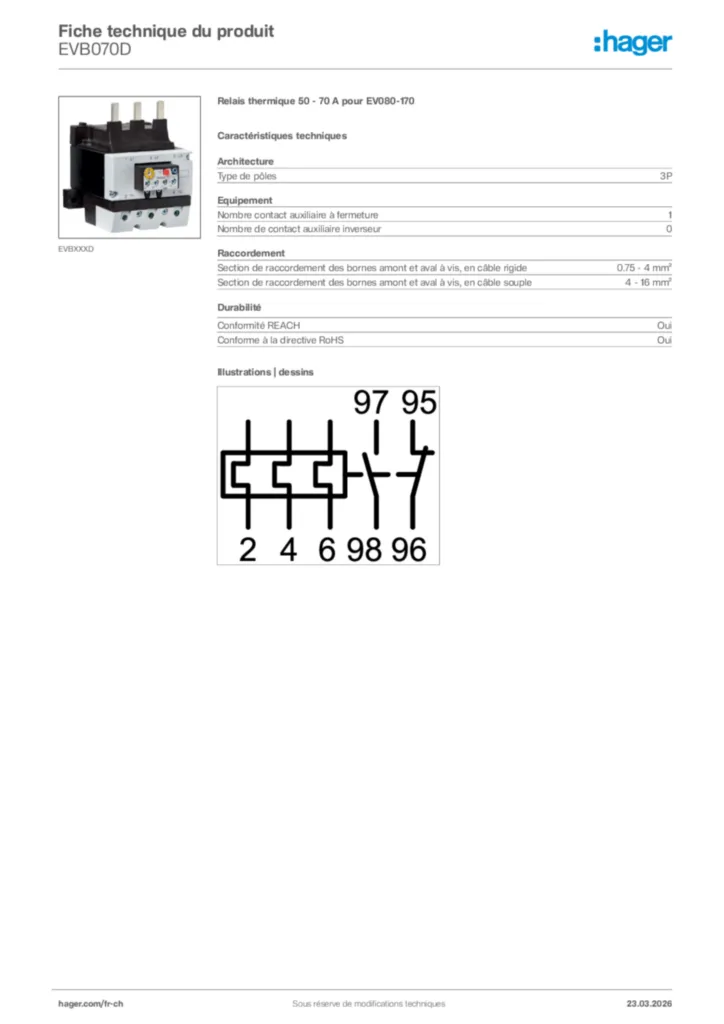 Image Hager Fiche technique du produit EVB070D | Hager Suisse
