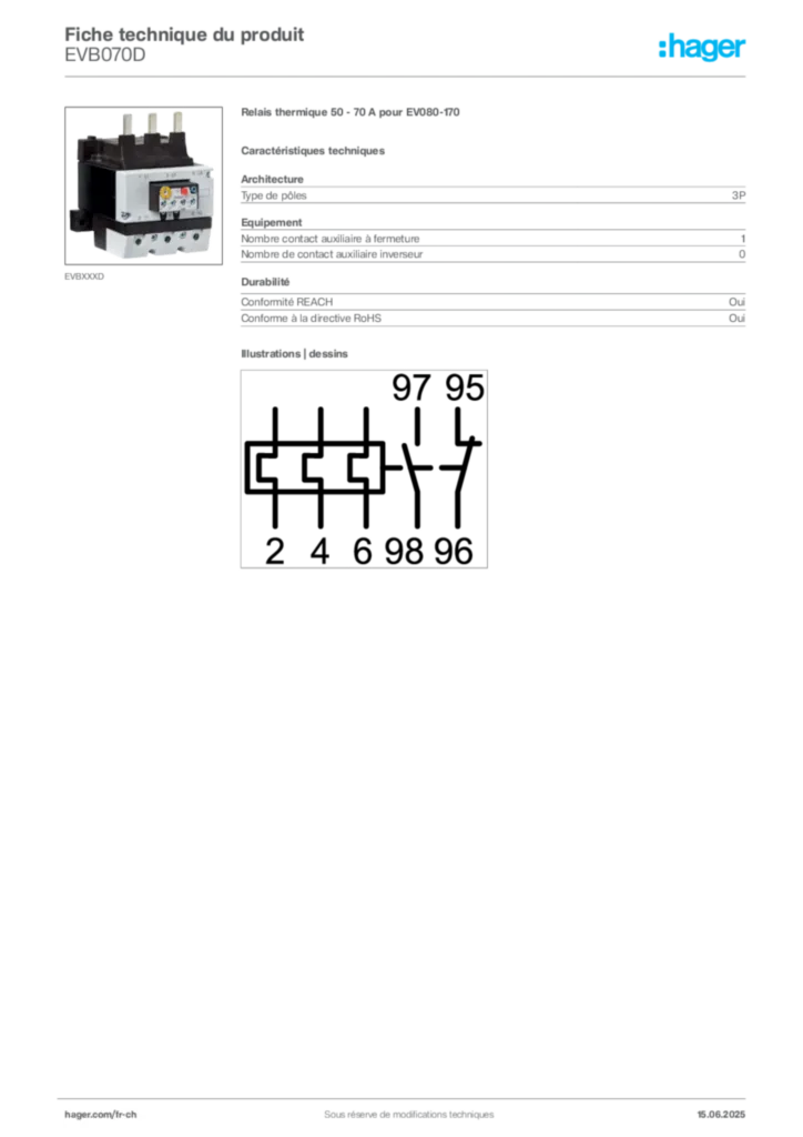 Image Hager Fiche technique du produit EVB070D | Hager Suisse