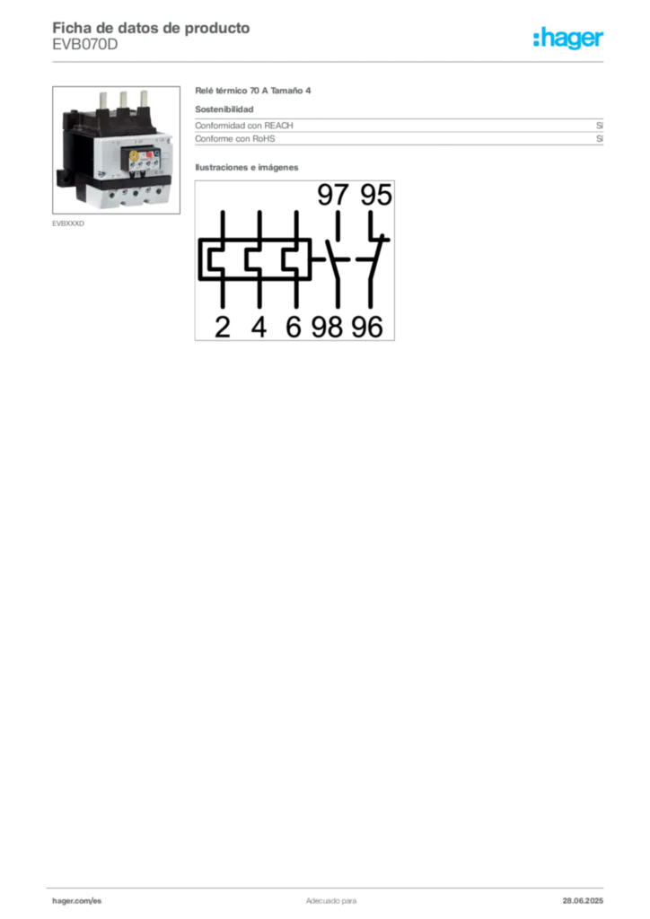 Imagen Hager Ficha de datos de producto EVB070D | Hager España