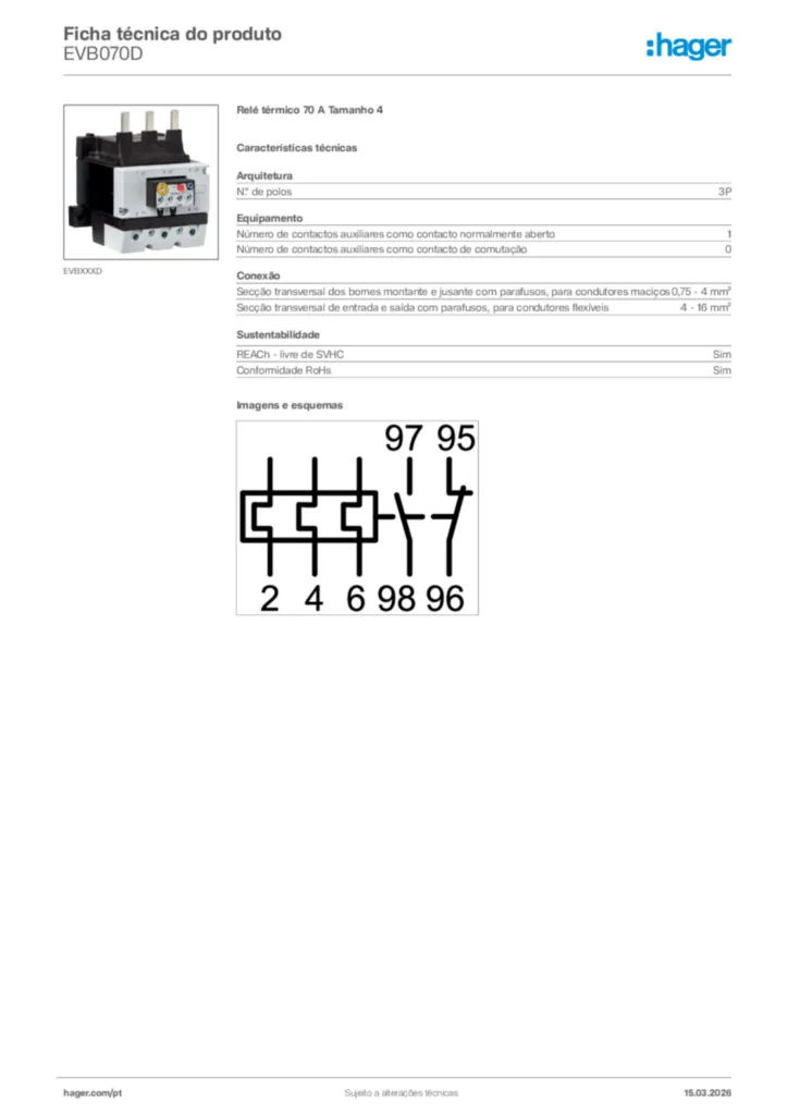 Imagem Hager Ficha técnica do produto EVB070D | Hager Portugal