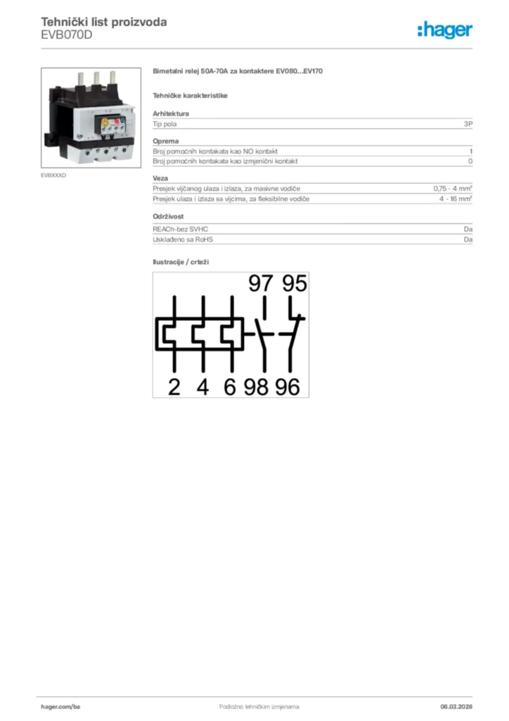 Slika Hager Tehnički list proizvoda EVB070D  | Hager