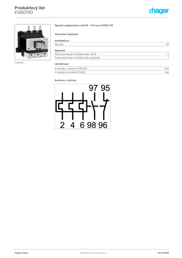 Obrázek Hager Produktový list EVB070D | Hager