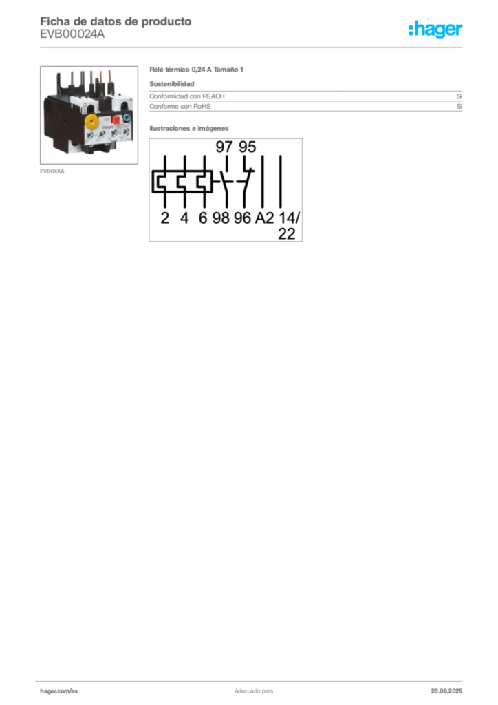 Imagen Hager Ficha de datos de producto EVB00024A | Hager España