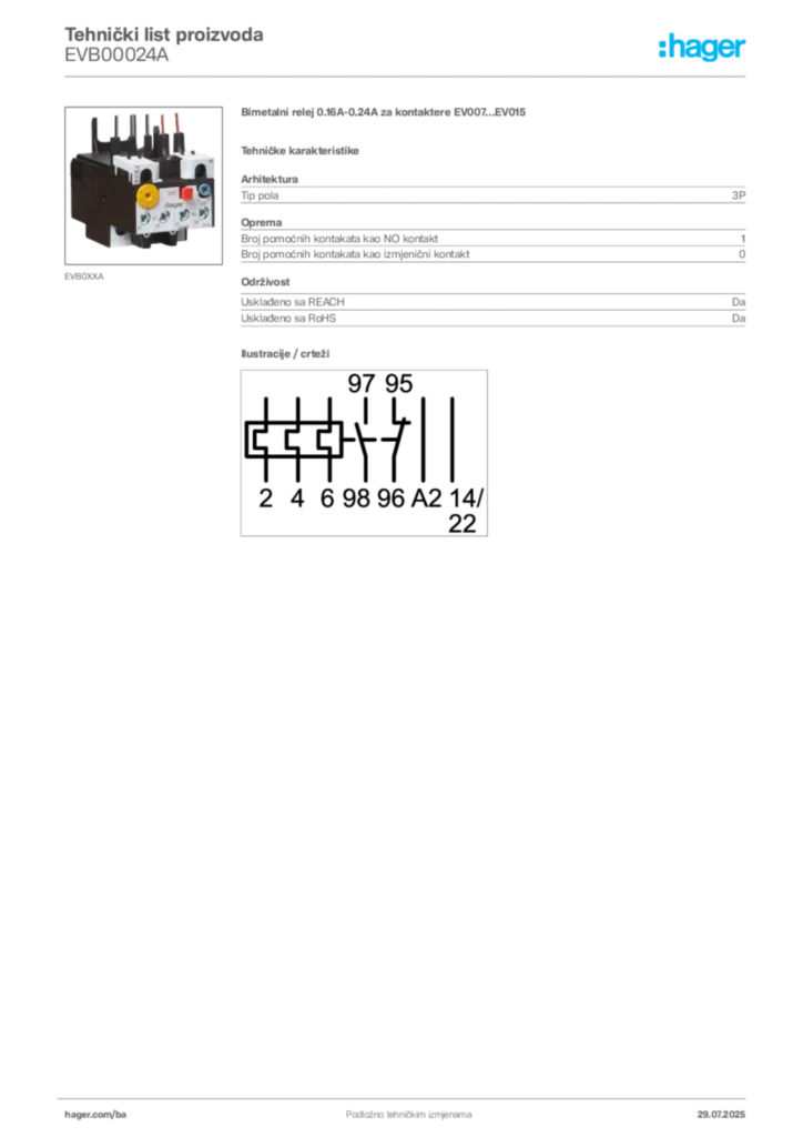 Slika Hager Product data sheet EVB00024A  | Hager