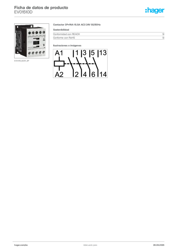 Imagen Hager Ficha de datos de producto EV01510D | Hager España