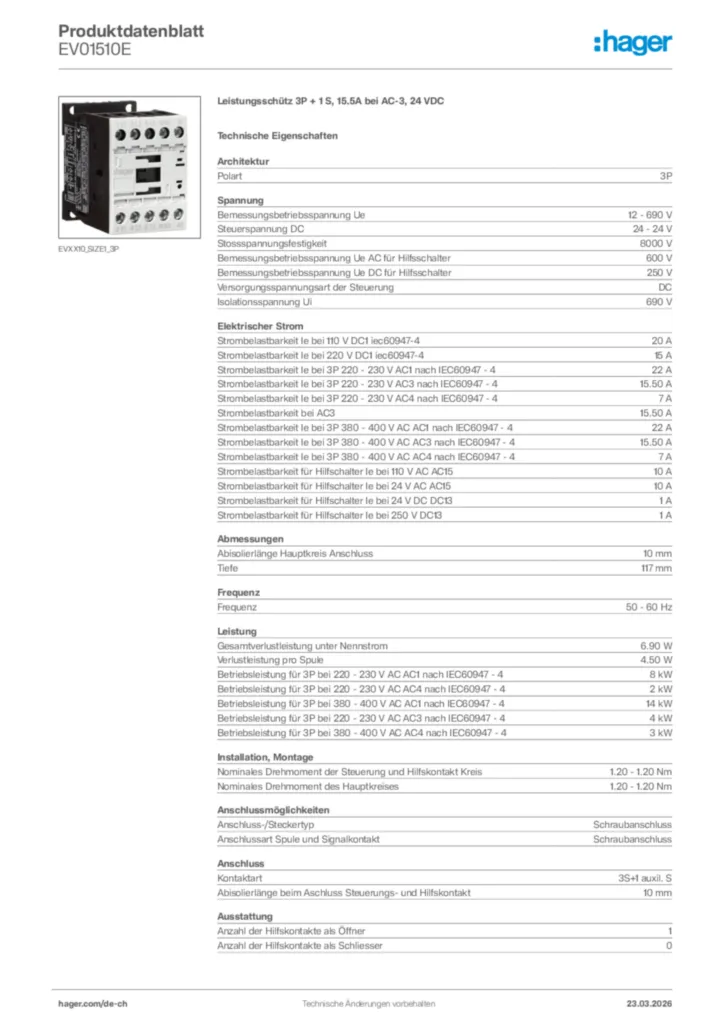 Bild Hager Produktdatenblatt EV01510E | Hager Schweiz
