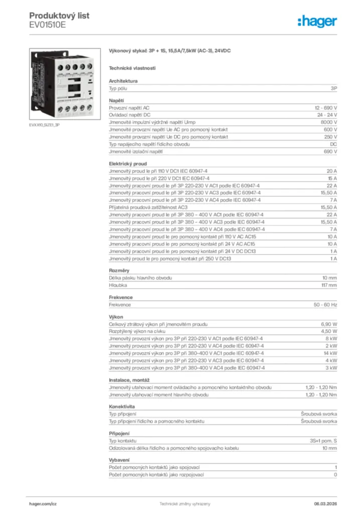 Obrázek Hager Product data sheet EV01510E | Hager
