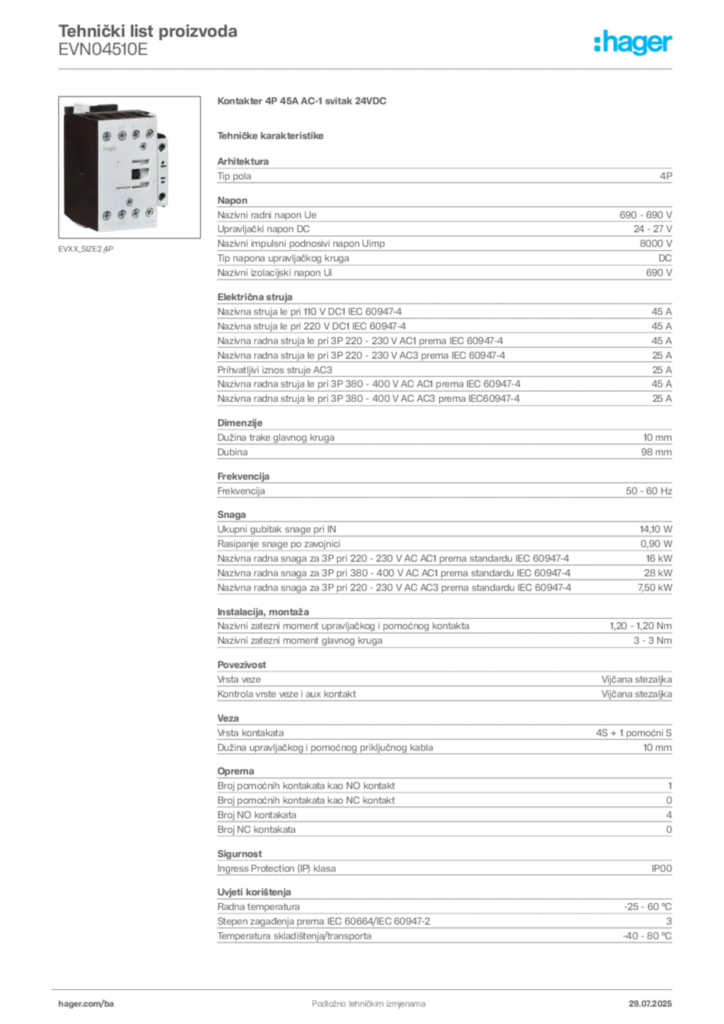 Slika Hager Product data sheet EVN04510E  | Hager