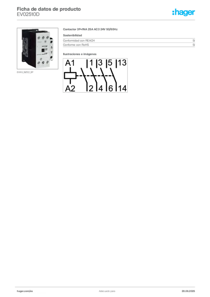 Imagen Hager Ficha de datos de producto EV02510D | Hager España