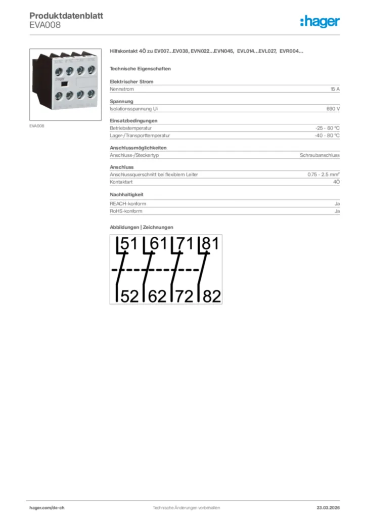 Bild Hager Produktdatenblatt EVA008 | Hager Schweiz