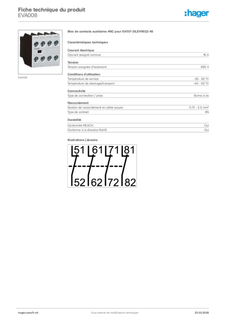 Image Hager Fiche technique du produit EVA008 | Hager Suisse