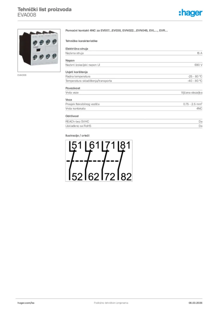 Slika Hager Tehnički list proizvoda EVA008  | Hager