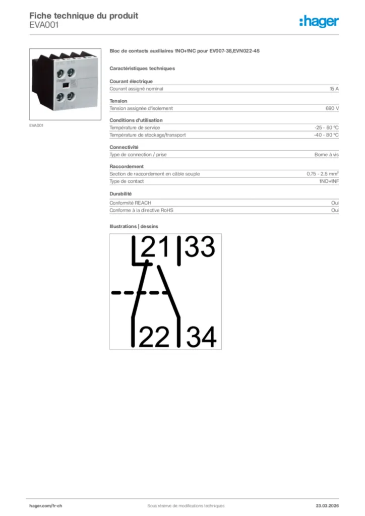 Image Hager Fiche technique du produit EVA001 | Hager Suisse