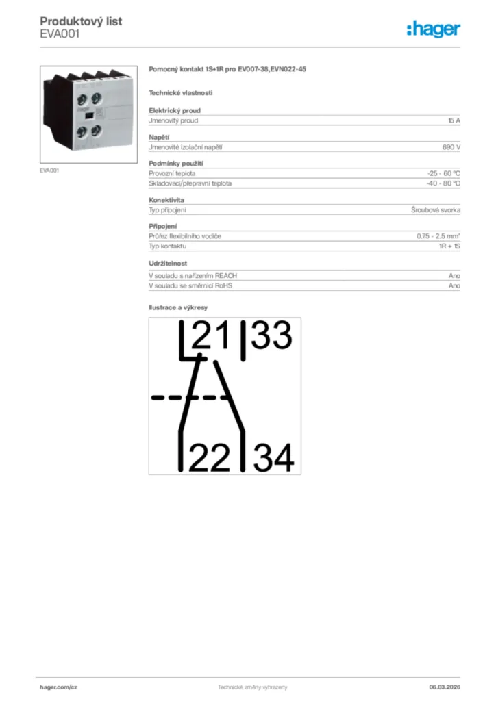 Obrázek Hager Product data sheet EVA001 | Hager