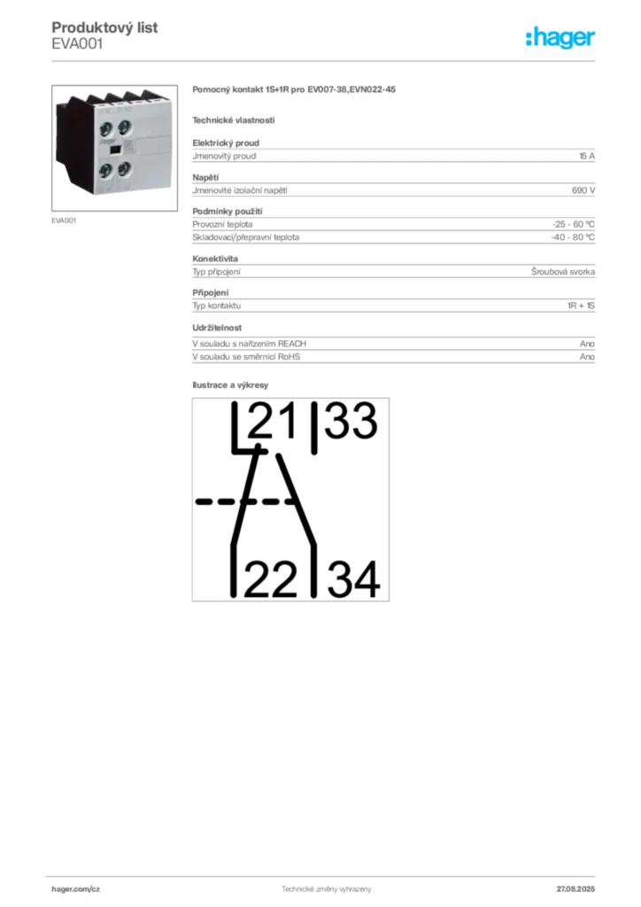 Obrázek Hager Produktový list EVA001 | Hager