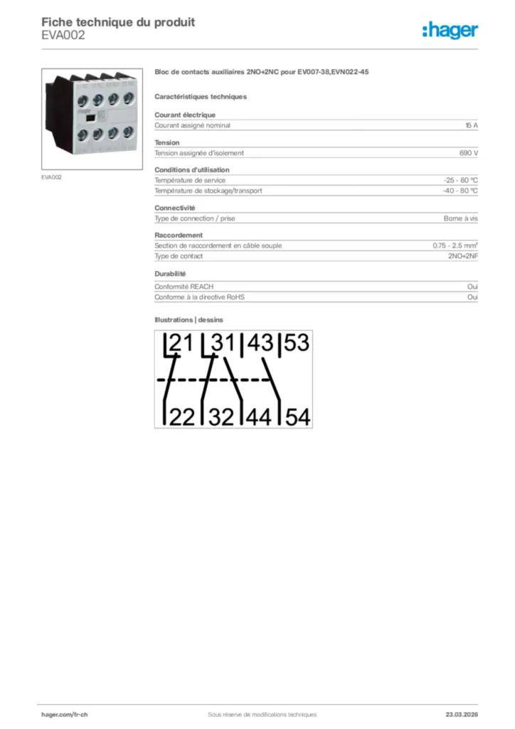 Image Hager Fiche technique du produit EVA002 | Hager Suisse