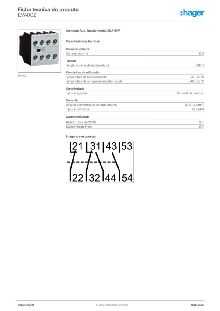 Imagem Hager Ficha técnica do produto EVA002 | Hager Portugal