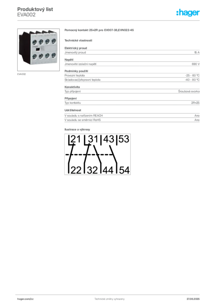 Obrázek Hager Produktový list EVA002 | Hager