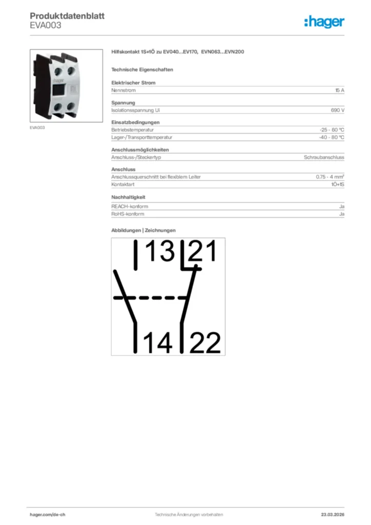 Bild Hager Produktdatenblatt EVA003 | Hager Schweiz