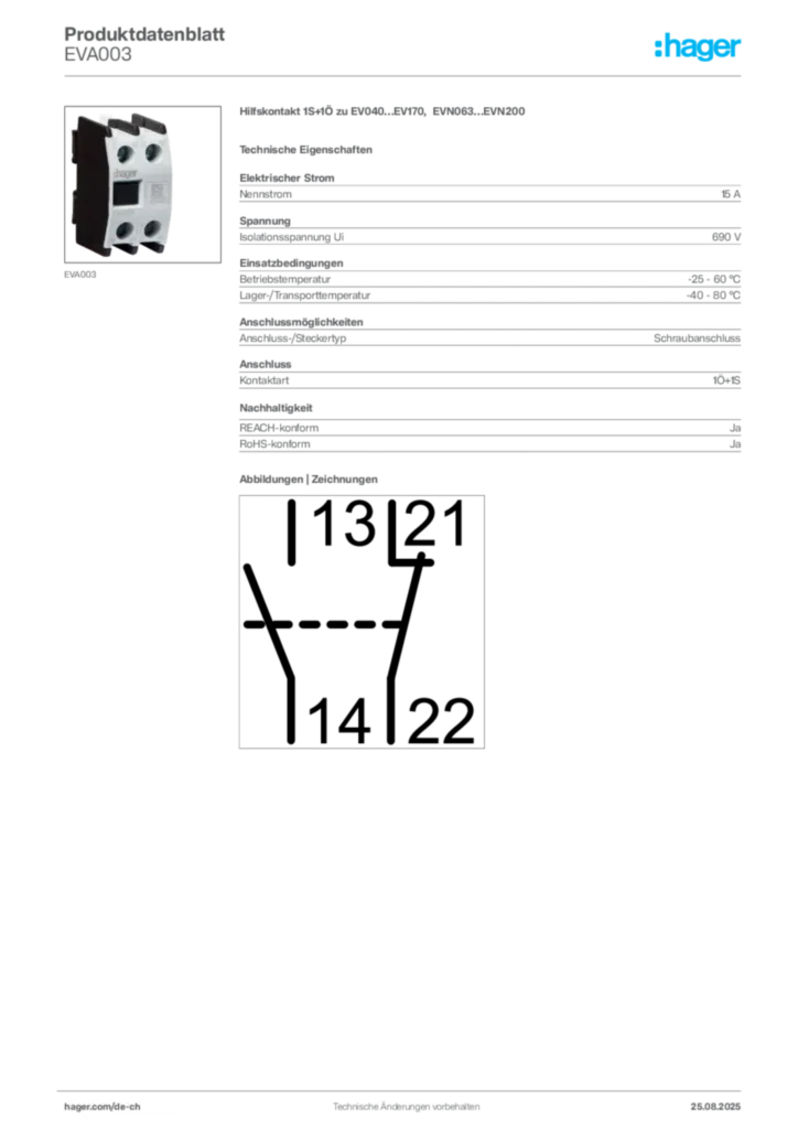Bild Hager Produktdatenblatt EVA003 | Hager Schweiz