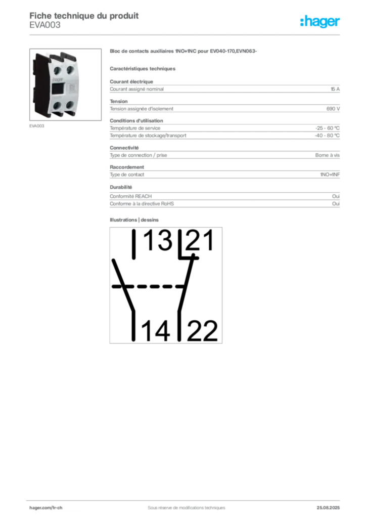 Image Hager Fiche technique du produit EVA003 | Hager Suisse