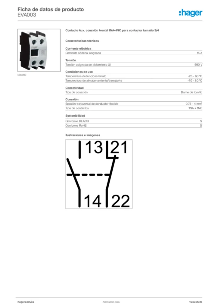 Imagen Hager Ficha de datos de producto EVA003 | Hager España