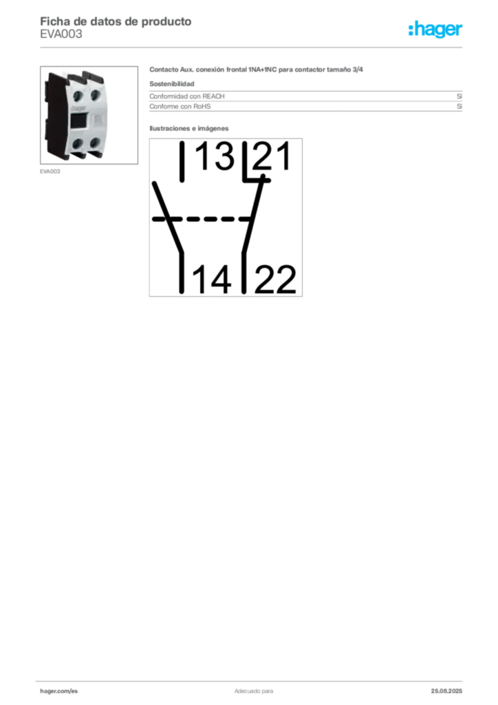 Imagen Hager Ficha de datos de producto EVA003 | Hager España