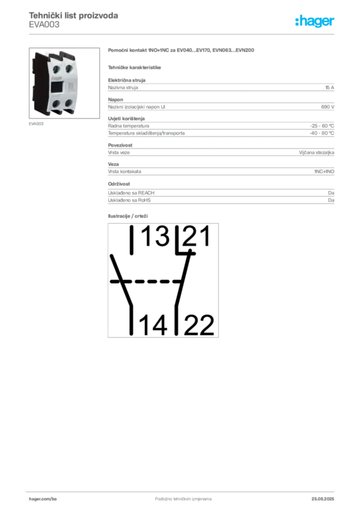 Slika Hager Product data sheet EVA003  | Hager