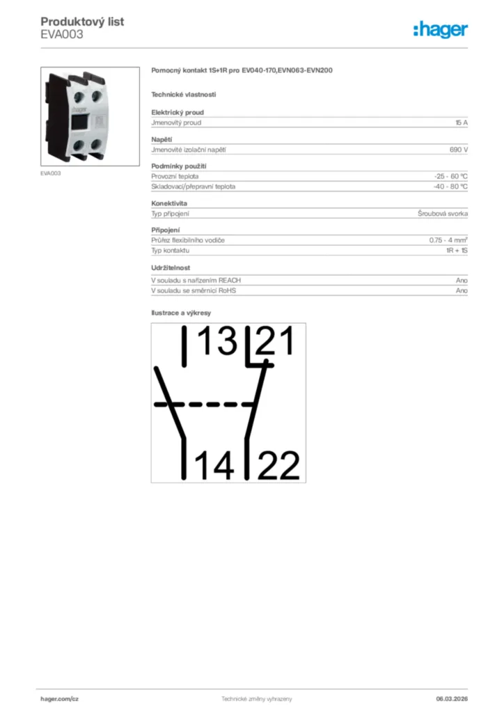 Obrázek Hager Product data sheet EVA003 | Hager