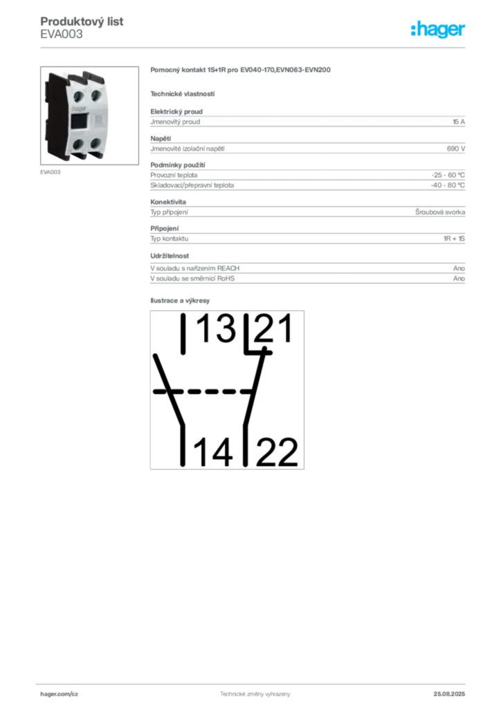 Obrázek Hager Produktový list EVA003 | Hager
