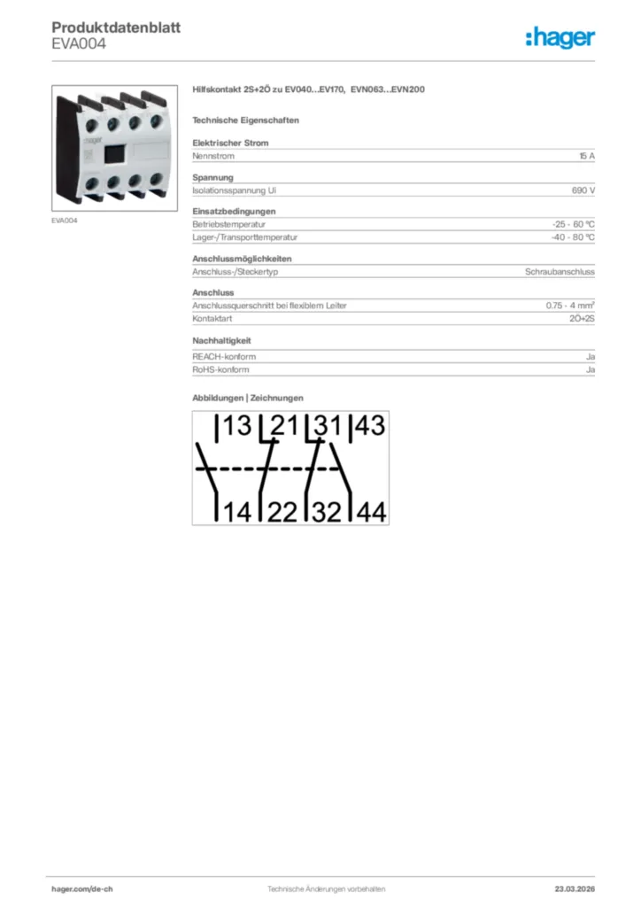 Bild Hager Produktdatenblatt EVA004 | Hager Schweiz