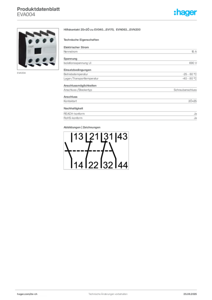 Bild Hager Produktdatenblatt EVA004 | Hager Schweiz