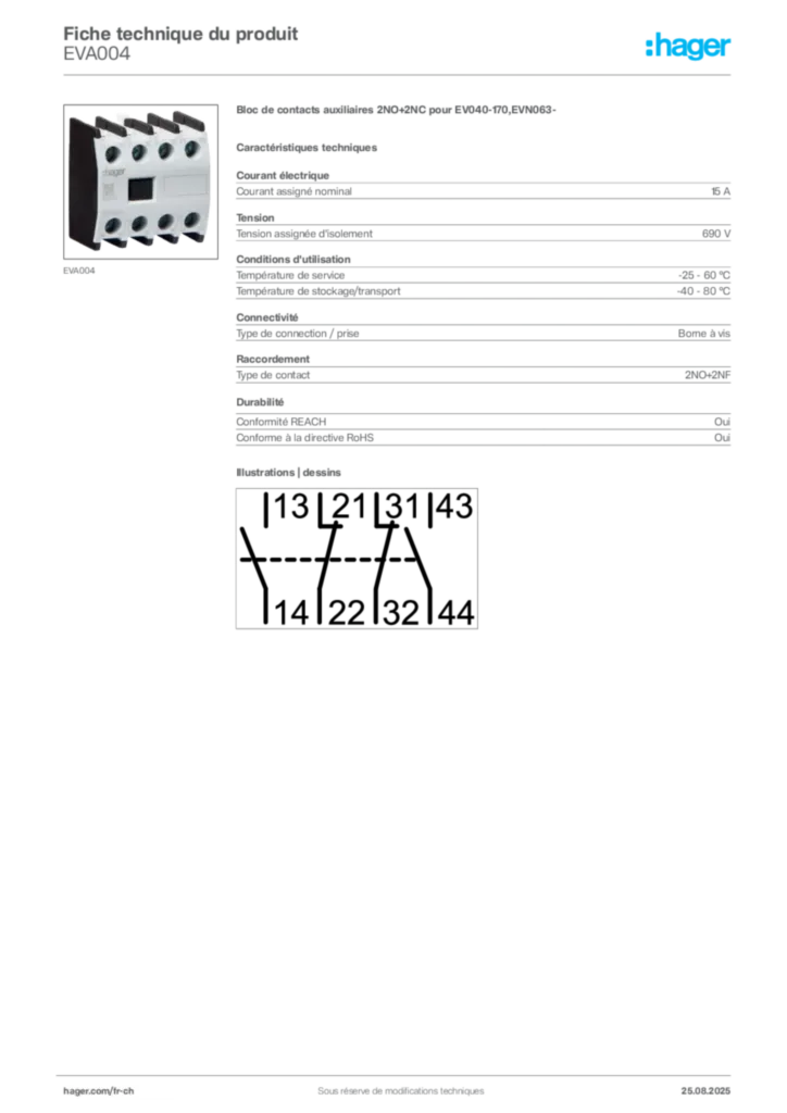 Image Hager Fiche technique du produit EVA004 | Hager Suisse