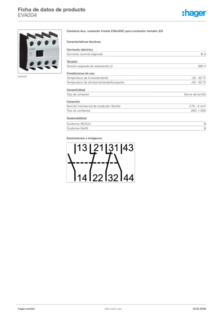 Imagen Hager Ficha de datos de producto EVA004 | Hager España