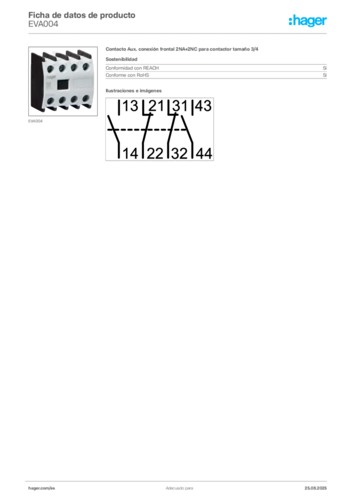 Imagen Hager Ficha de datos de producto EVA004 | Hager España