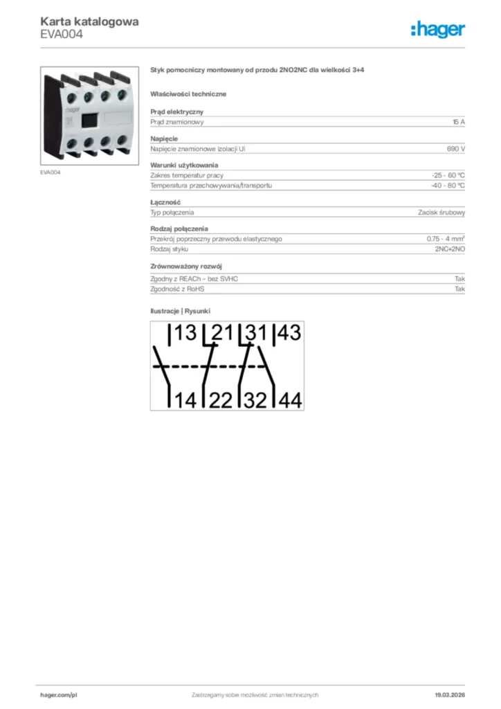 Zdjęcie Hager Karta katalogowa EVA004 | Hager Polska