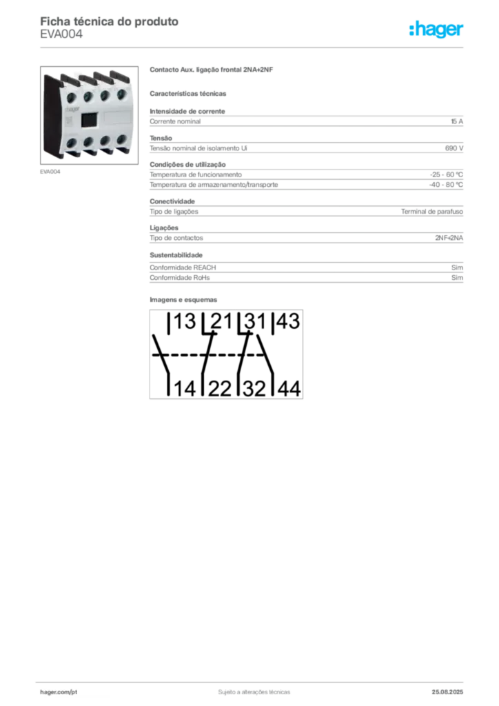 Imagem Hager Ficha técnica do produto EVA004 | Hager Portugal