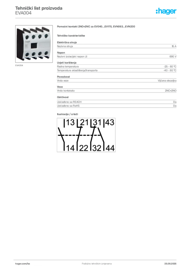 Slika Hager Product data sheet EVA004  | Hager