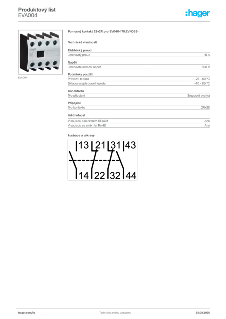 Obrázek Hager Produktový list EVA004 | Hager