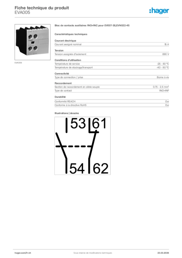 Image Hager Fiche technique du produit EVA005 | Hager Suisse