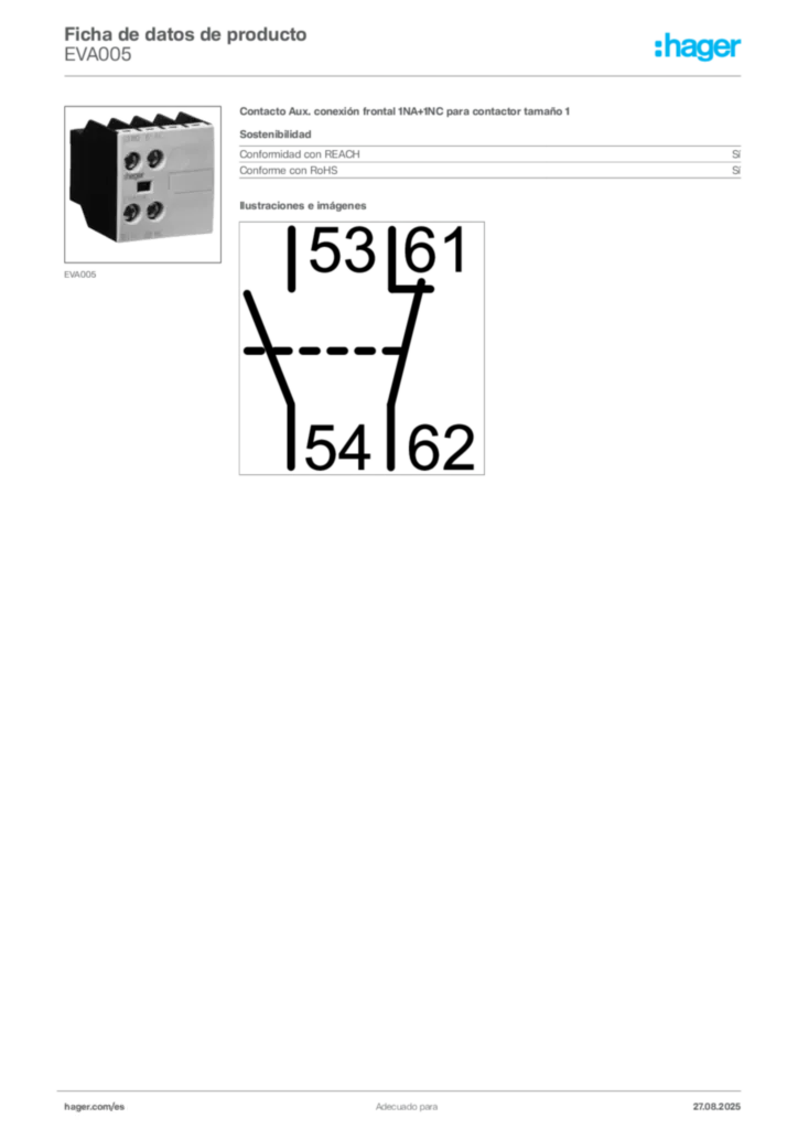 Imagen Hager Ficha de datos de producto EVA005 | Hager España