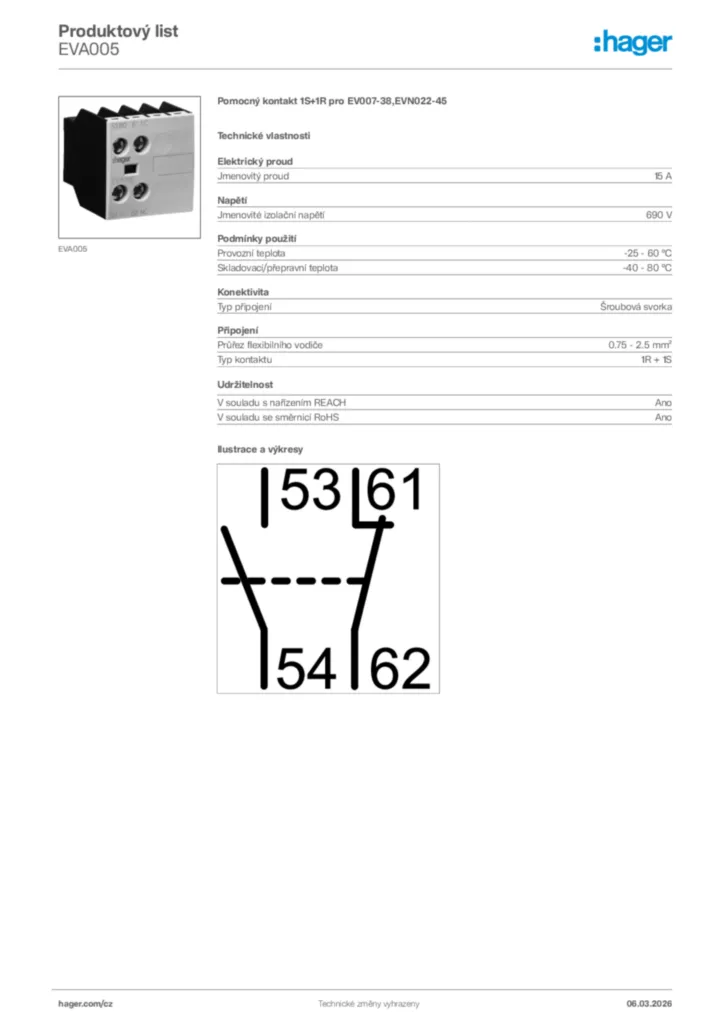 Obrázek Hager Product data sheet EVA005 | Hager