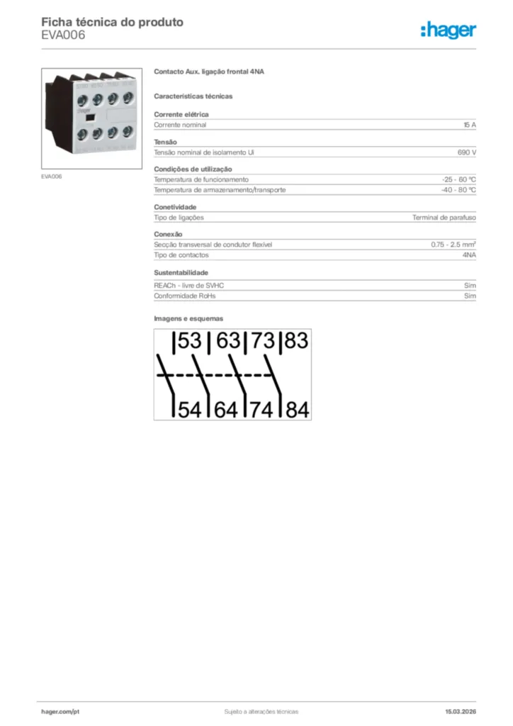 Imagem Hager Ficha técnica do produto EVA006 | Hager Portugal