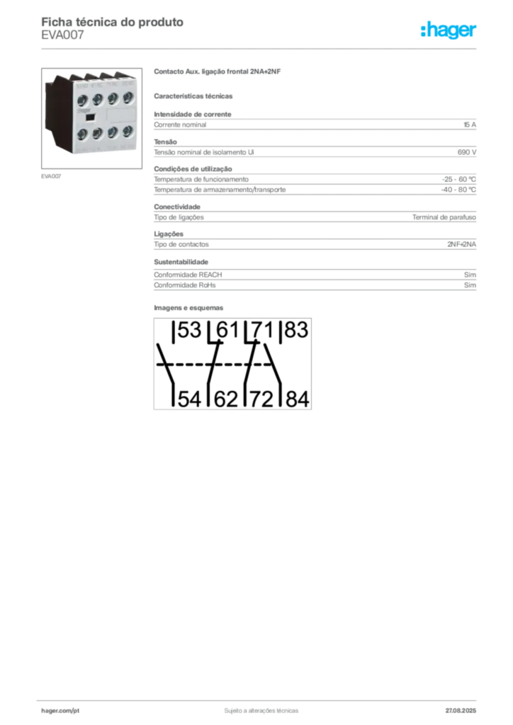 Imagem Hager Ficha técnica do produto EVA007 | Hager Portugal