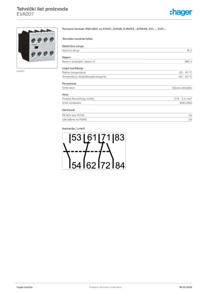 Slika Hager Tehnički list proizvoda EVA007  | Hager