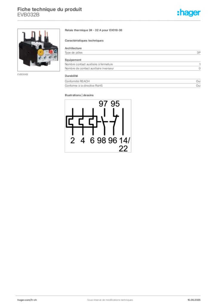 Image Hager Fiche technique du produit EVB032B | Hager Suisse