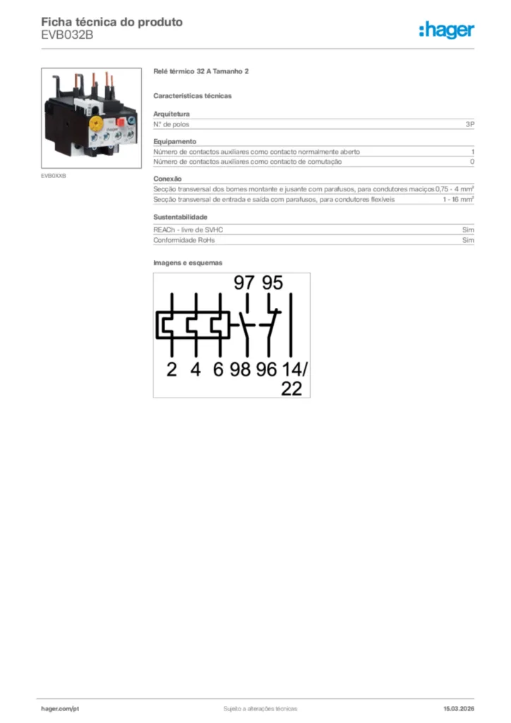 Imagem Hager Ficha técnica do produto EVB032B | Hager Portugal