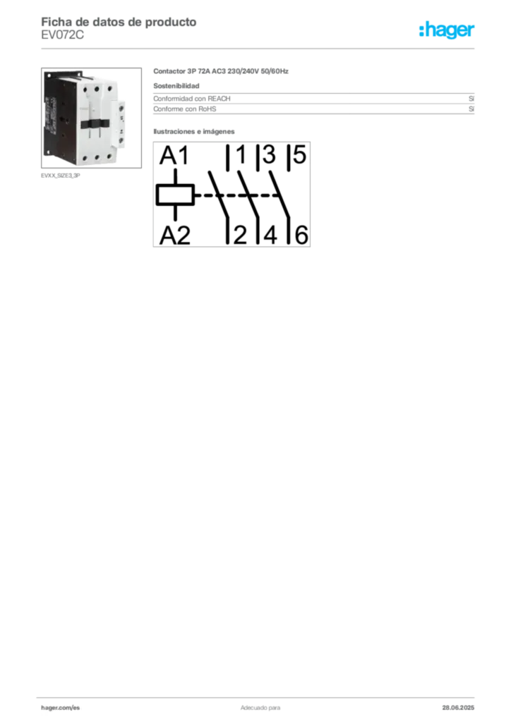 Imagen Hager Ficha de datos de producto EV072C | Hager España