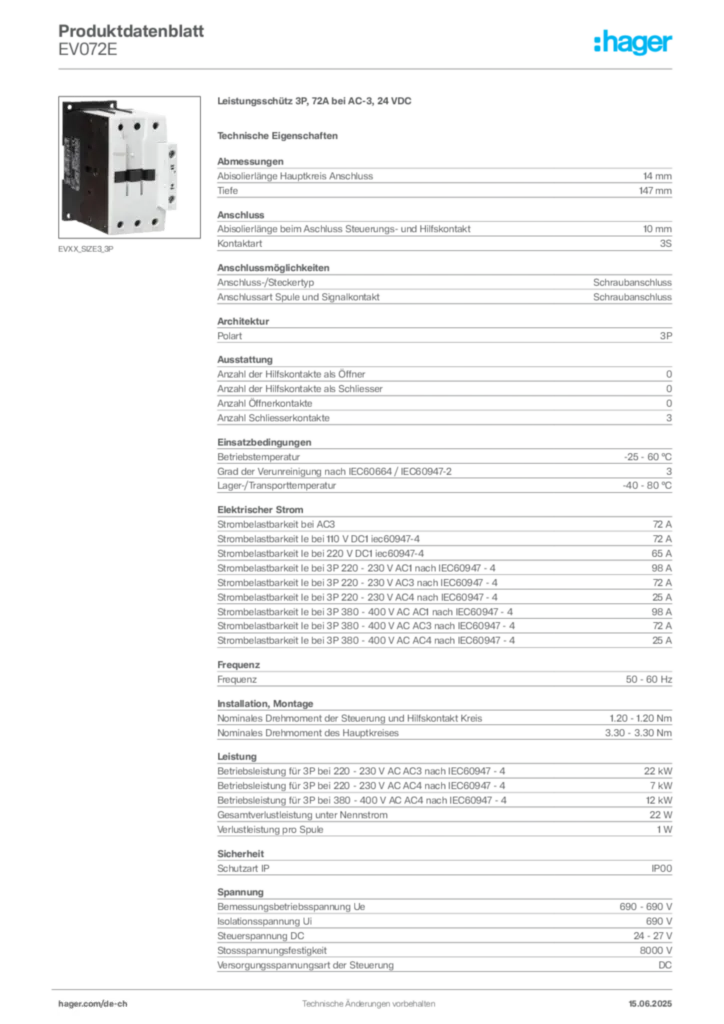 Bild Hager Produktdatenblatt EV072E | Hager Schweiz